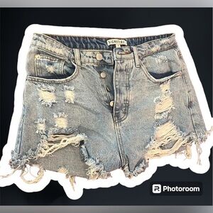 Signature High Rise Frayed Denim Shorts Size Small